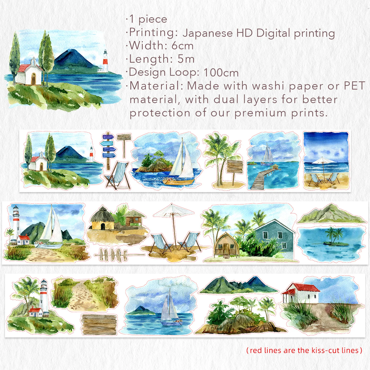 Pre-cut Summer Bliss Wide Washi/PET Tape - Image 8