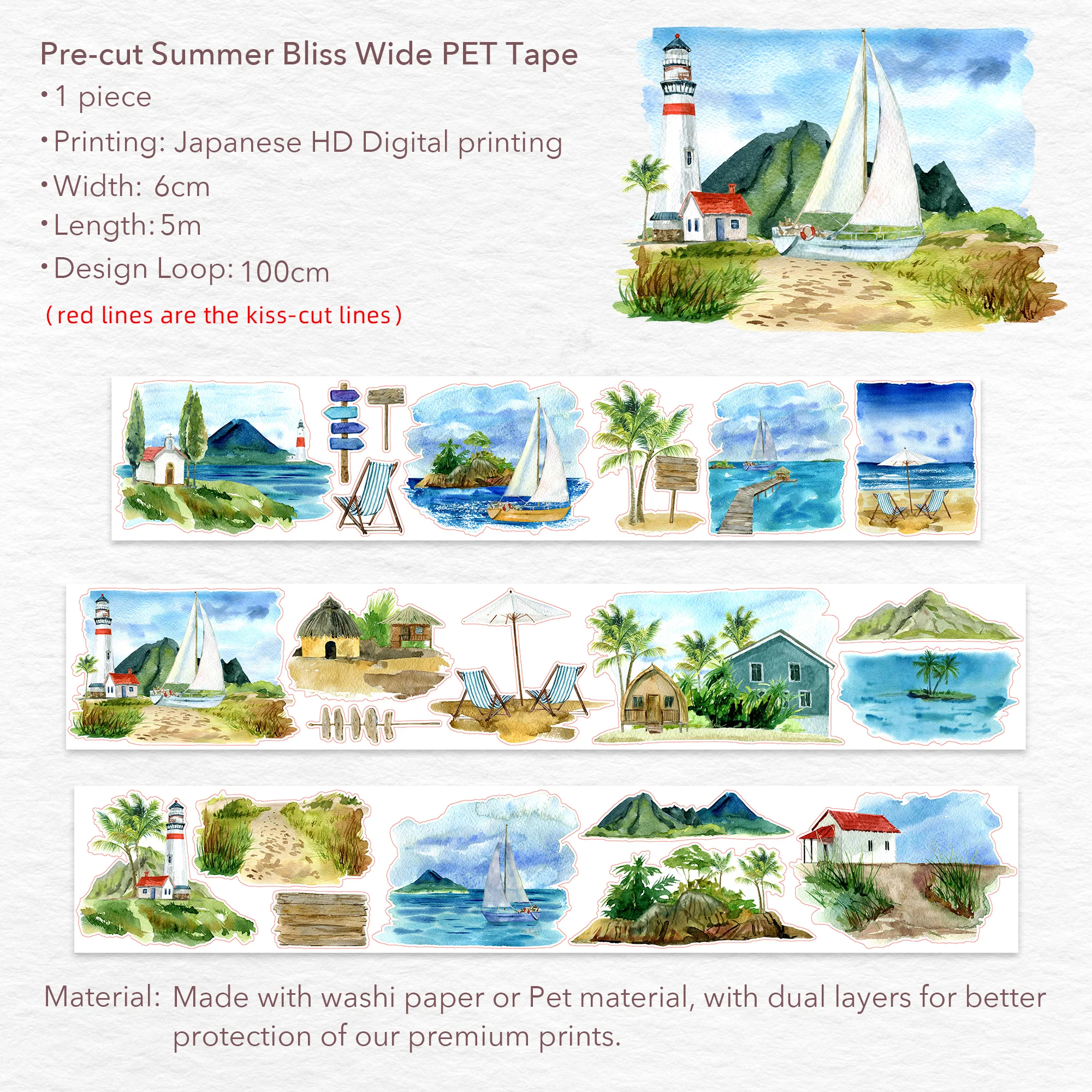 Pre-cut Summer Bliss Wide Washi/PET Tape - Image 9