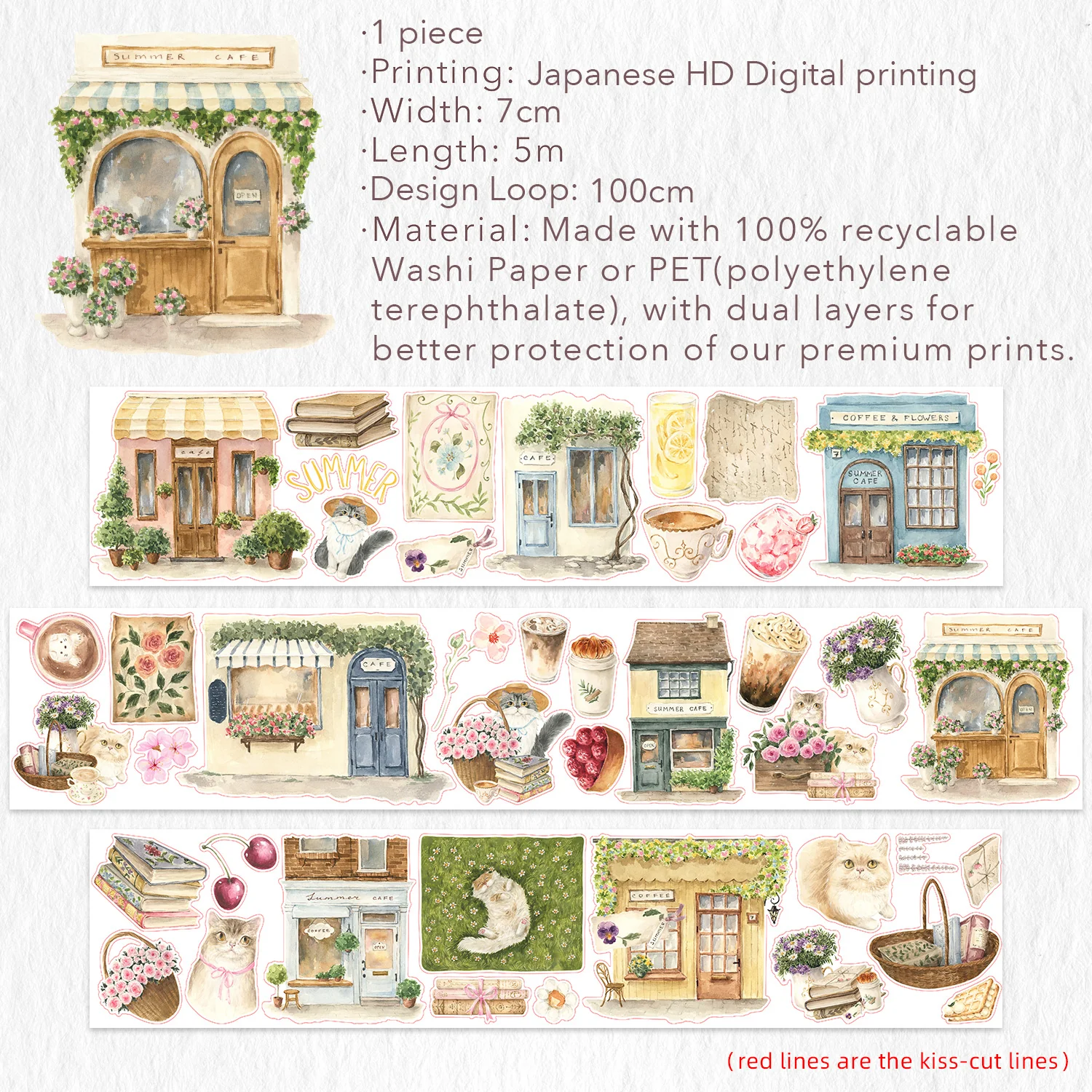 Pre-cut Summer Café Wide Washi/PET Tape - Image 10
