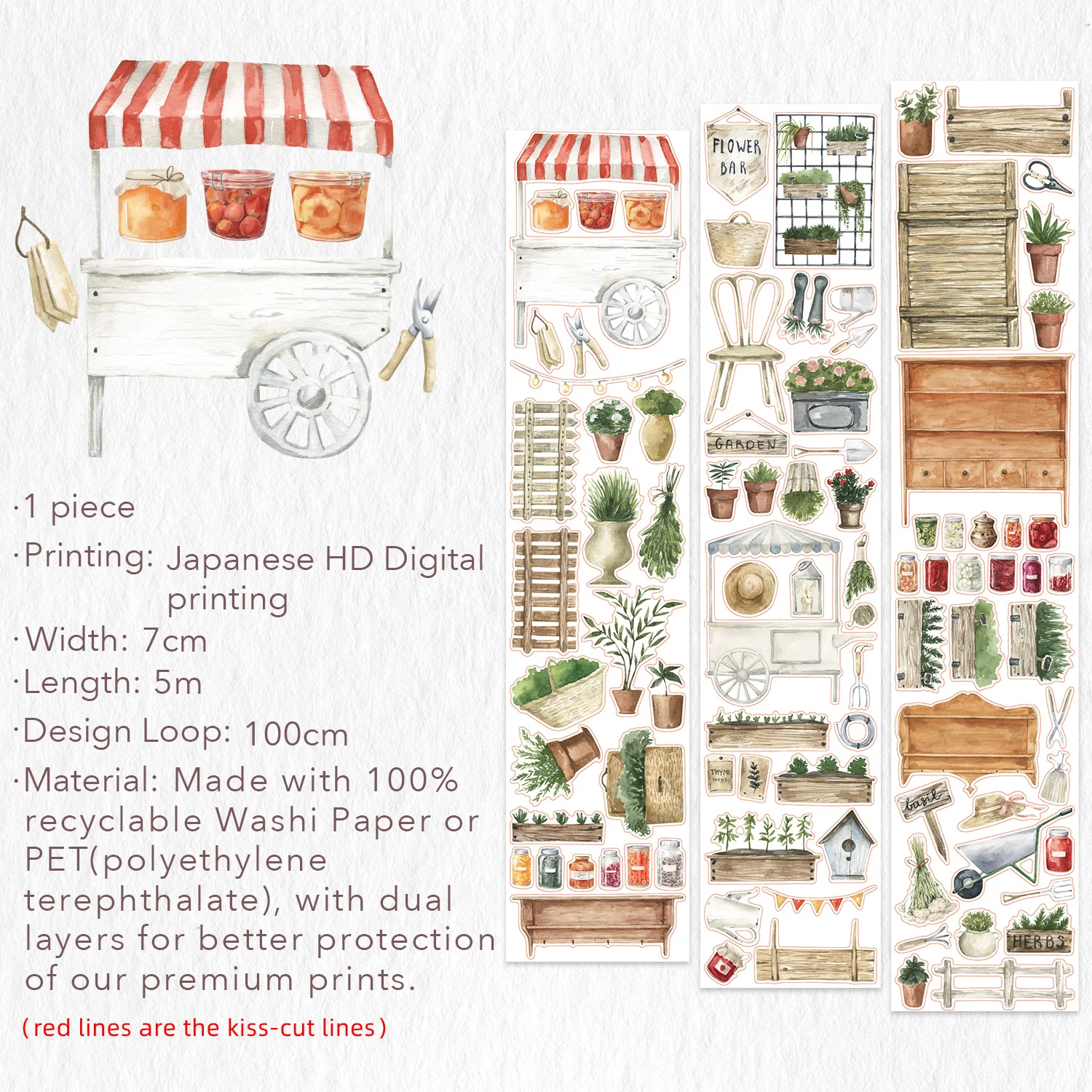 Pre-cut Summer Market Wide Washi/PET Tape - Image 7