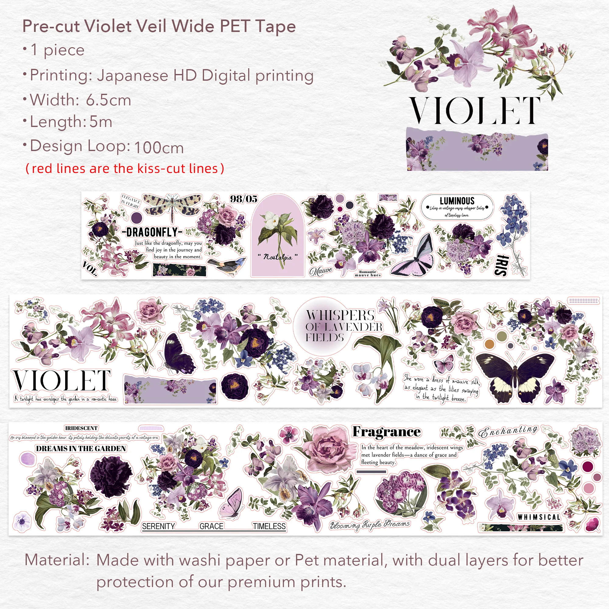 Pre-cut Violet Veil Wide Washi/PET Tape - Image 10