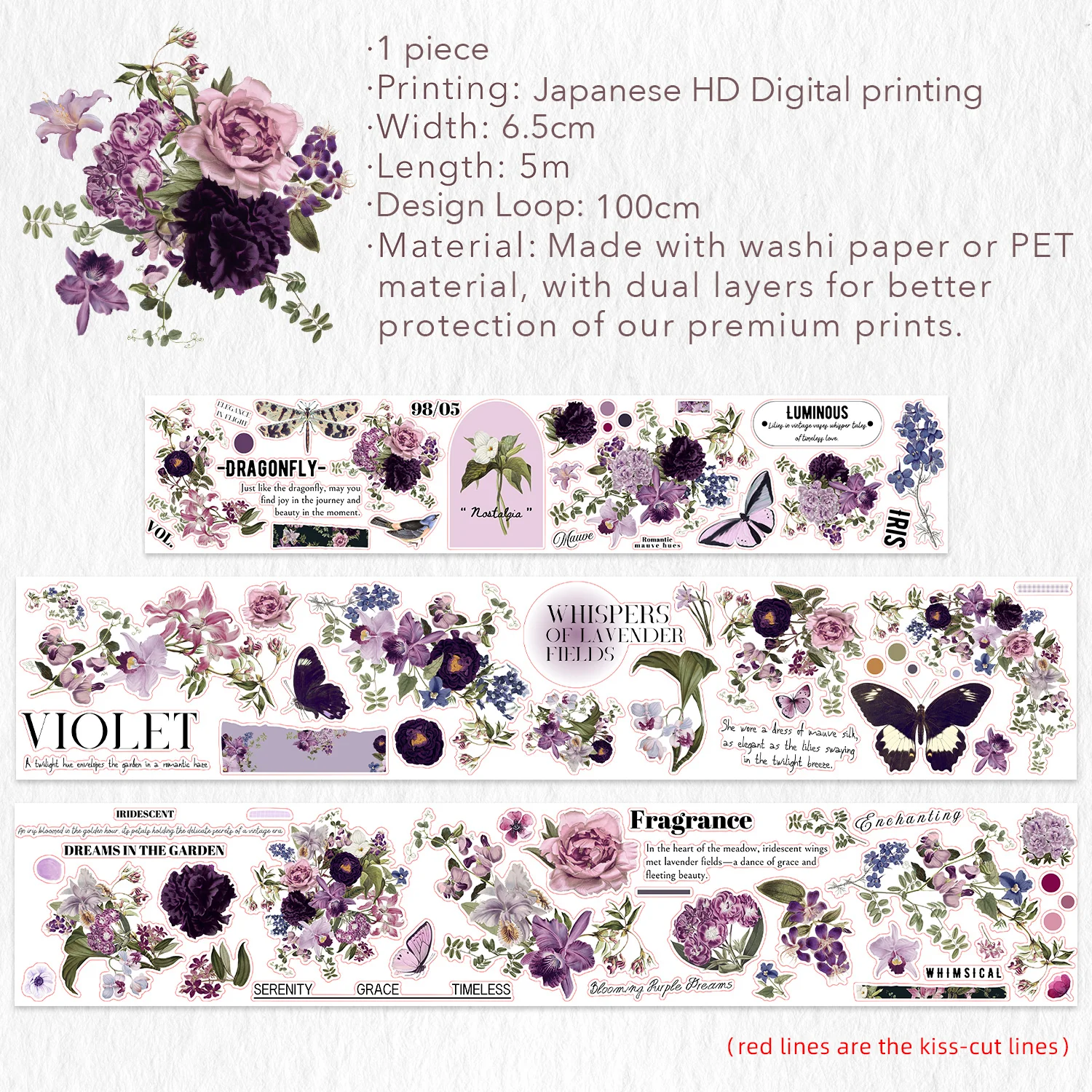 Pre-cut Violet Veil Wide Washi/PET Tape - Image 8