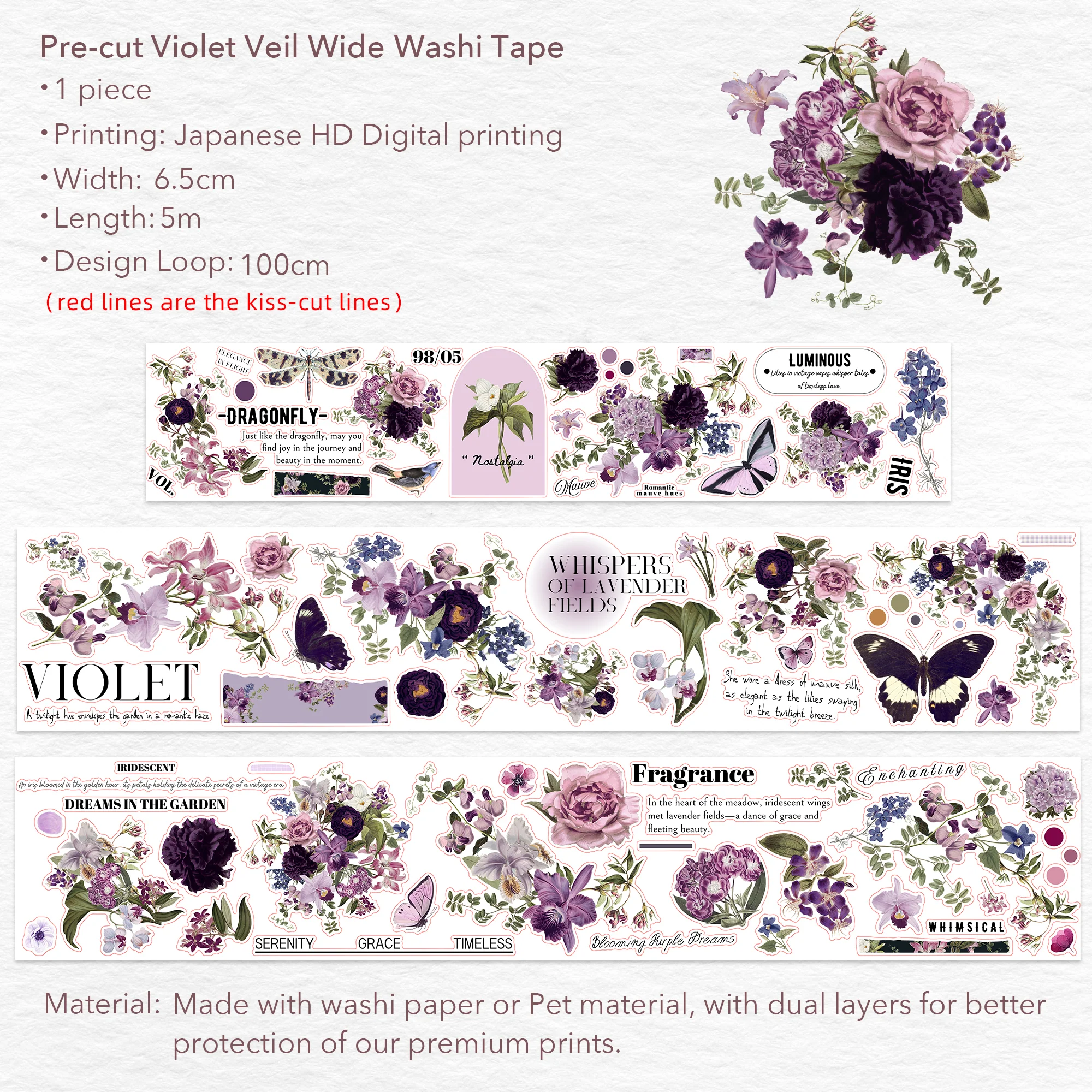 Pre-cut Violet Veil Wide Washi/PET Tape - Image 9