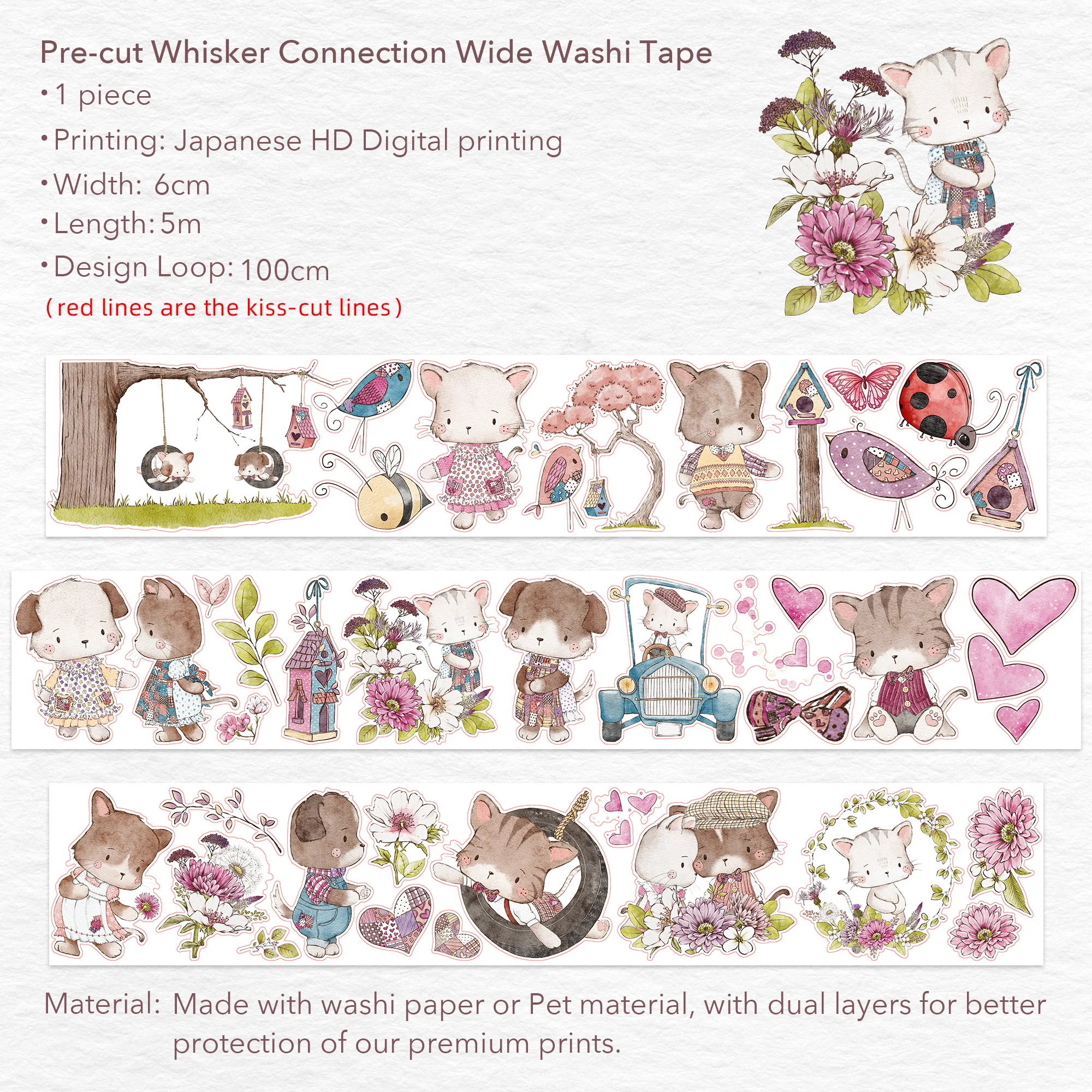 Pre-cut Whisker Connection Wide Washi/PET Tape - Image 8