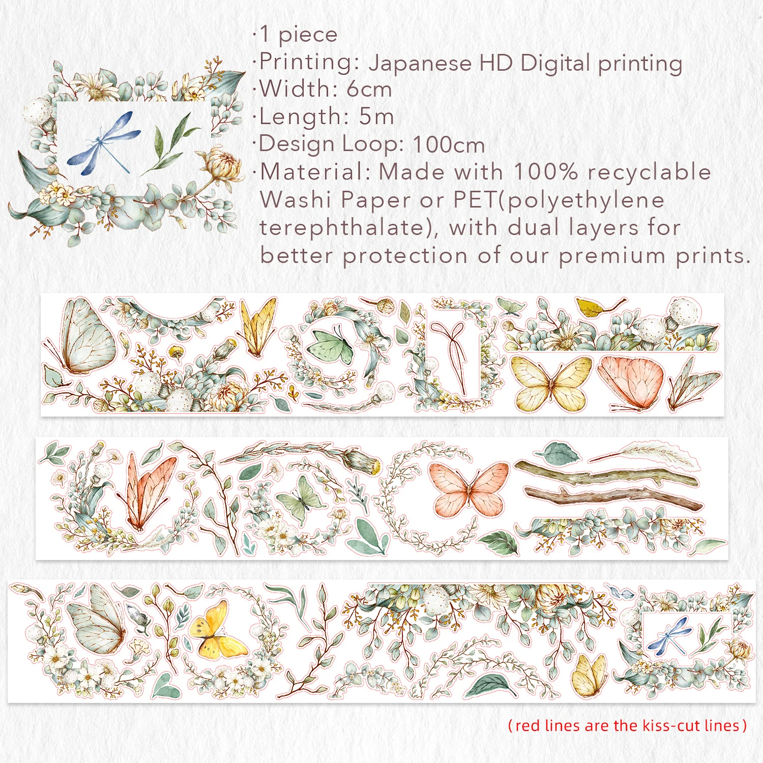 Pre-cut Zephyr Bloom Wide Washi/PET Tape - Image 8