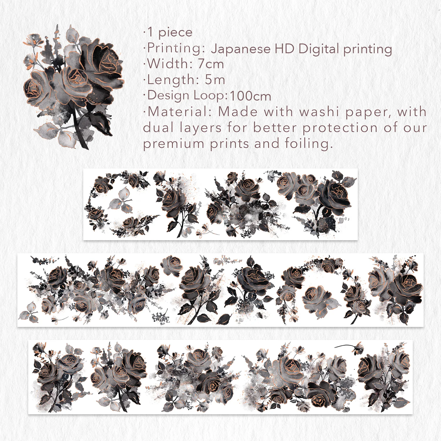 Rose Noir Wide Washi/PET Tape (GILDED) - Image 10