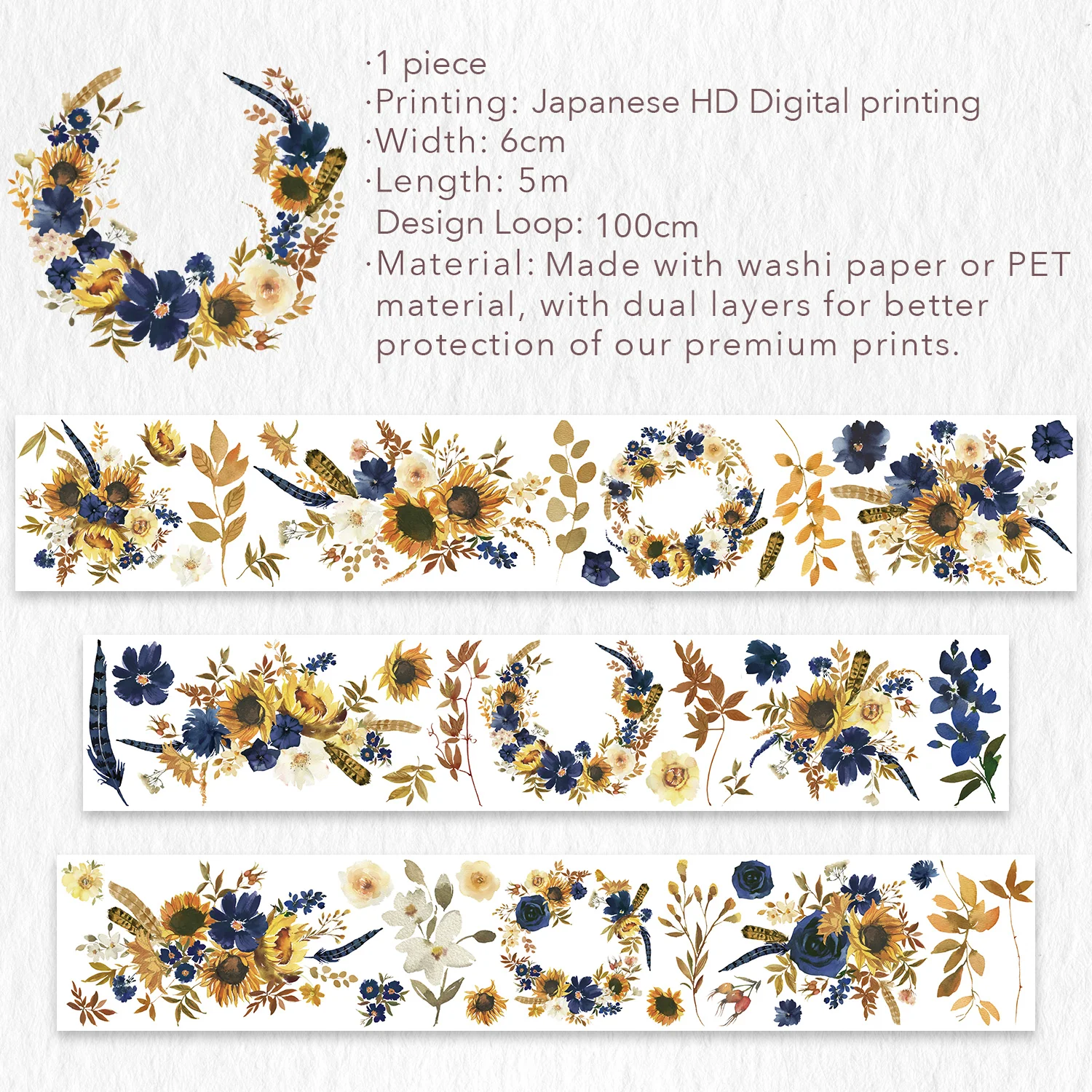 Sunflower & Navy Wide Washi/PET Tape - Image 7