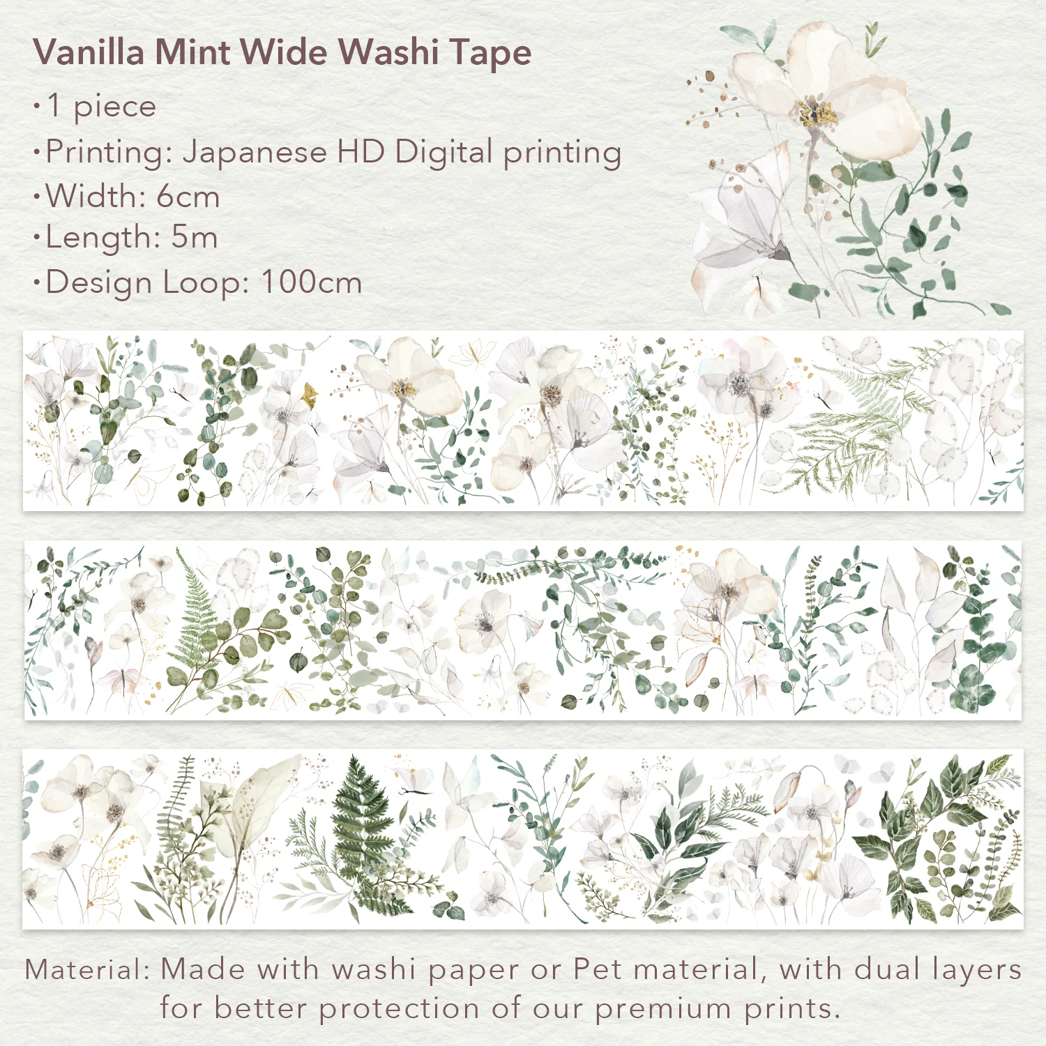Vanilla Mint Wide Washi/PET Tape - Image 10