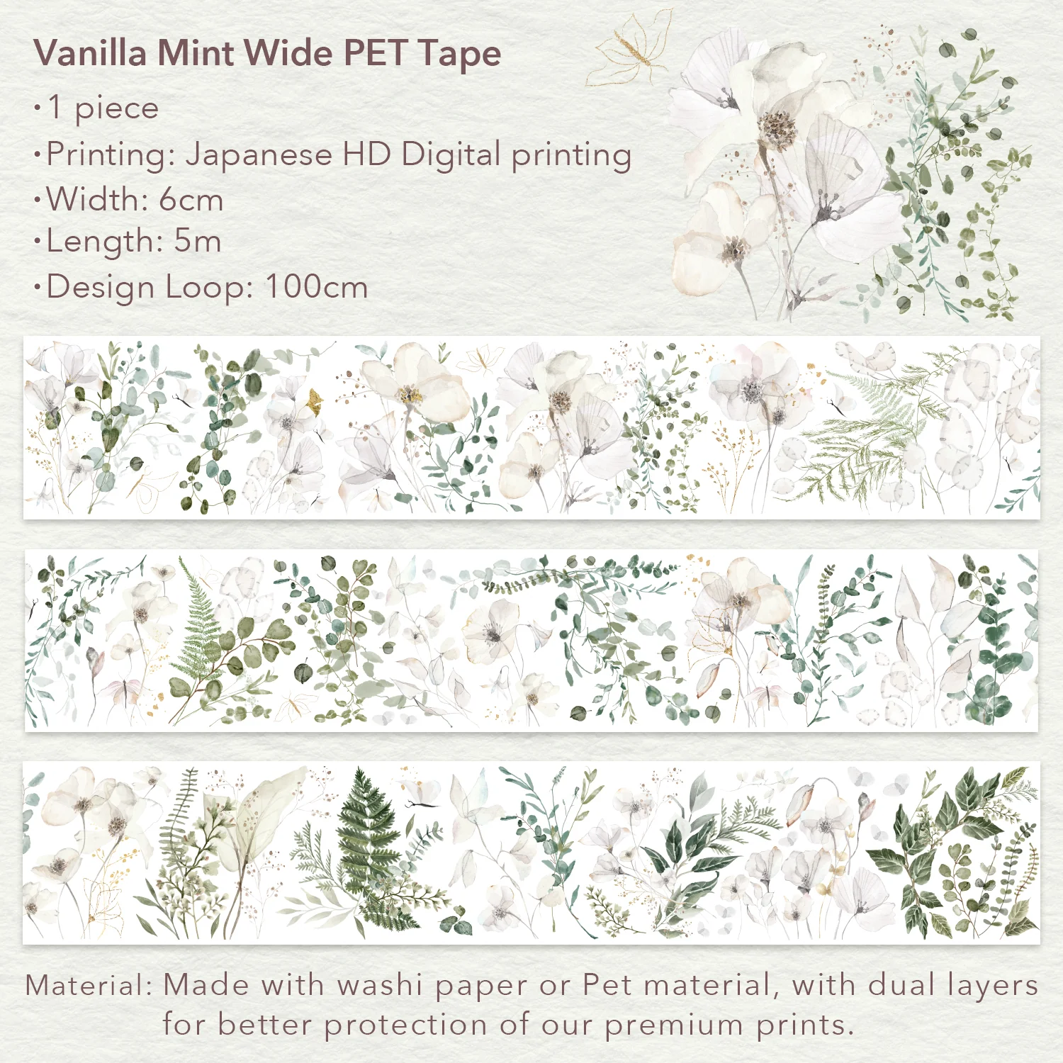 Vanilla Mint Wide Washi/PET Tape - Image 8