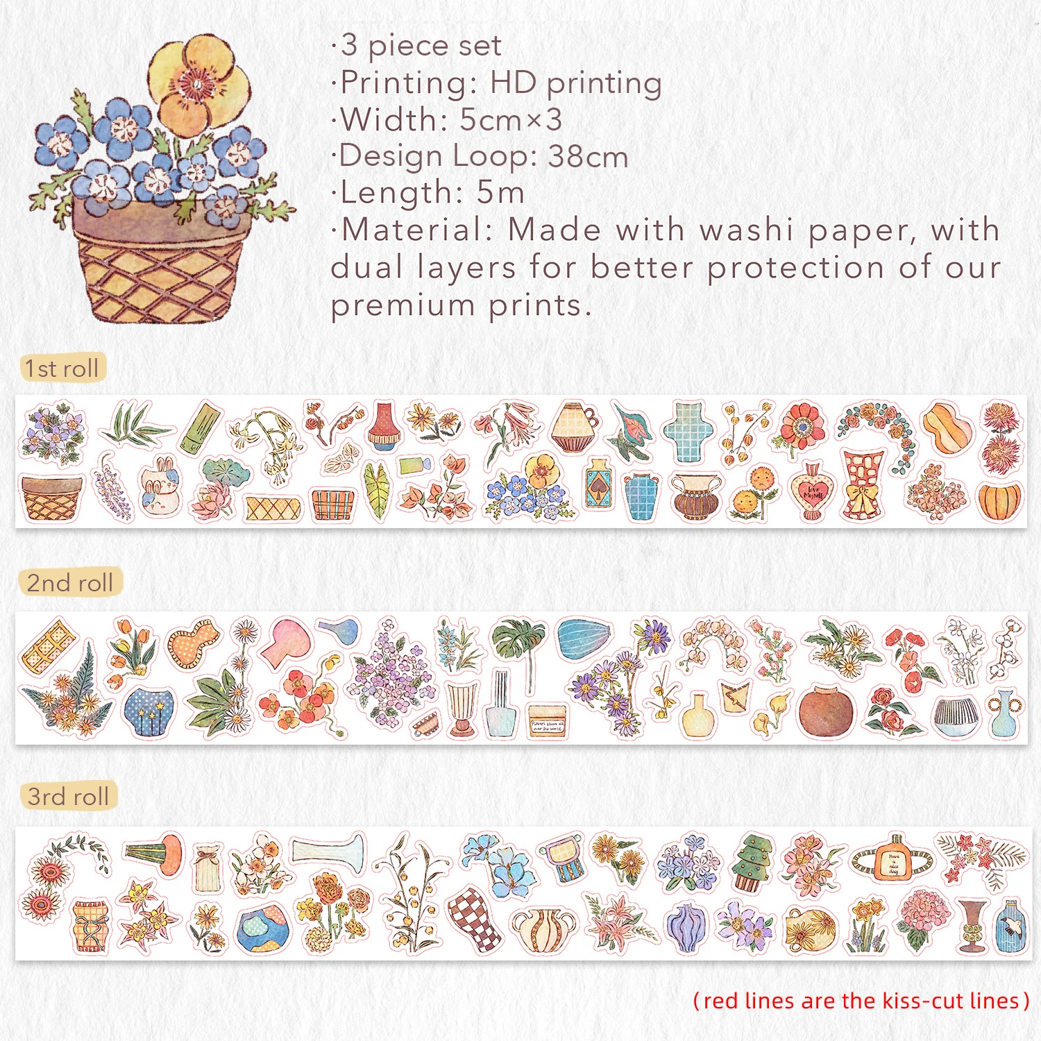 Vase Medley Washi Tape Sticker Set - Image 6